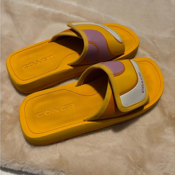 Coach Women's Paxton Sports Slide Sandals Papaya Yellow Violet Adjustable Sz 10 - Picture 10 of 10